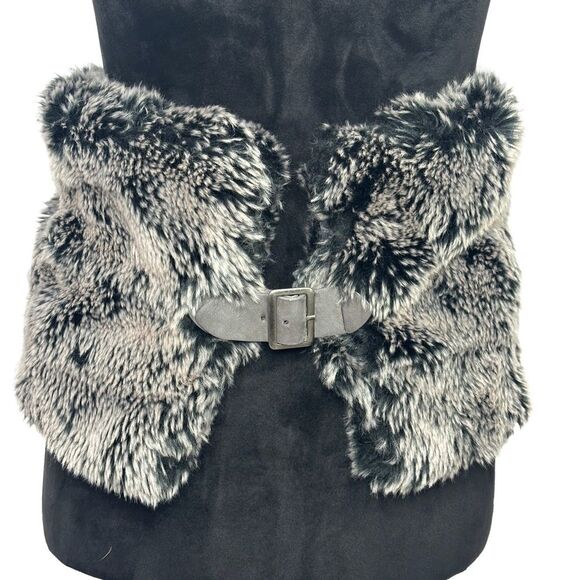 Black and Gray Wide Faux Fur Belt main image 5